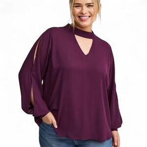 Georgette Keyhole Long Sleeve Blouse